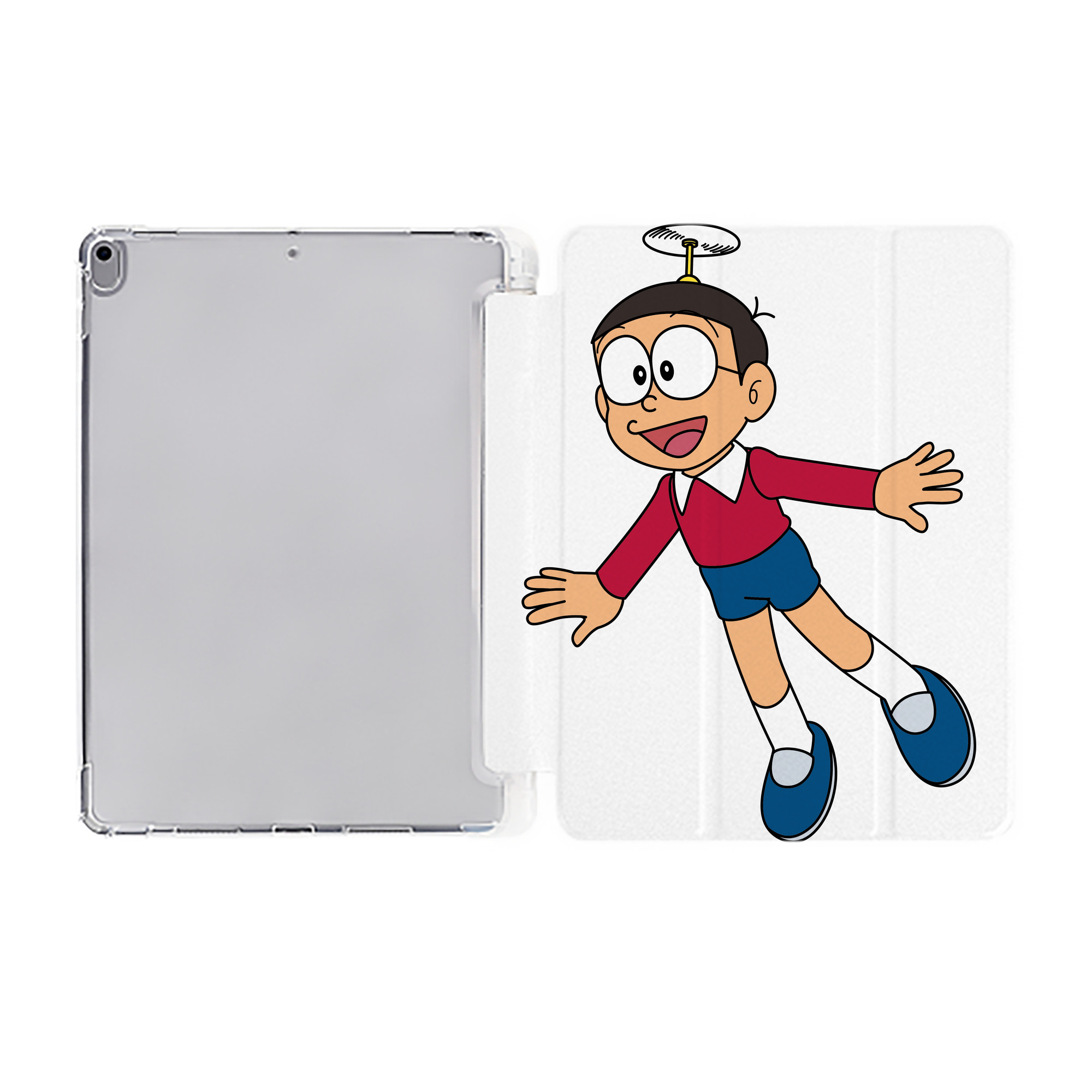 （画像用） ドラえもん 野比 のび太 Doraemon Nobita Nobi IPad ケース ペン収納付き 三つ折りスタンド PUレザー×シリコン 対応機種9.5/10.5/10.9インチ